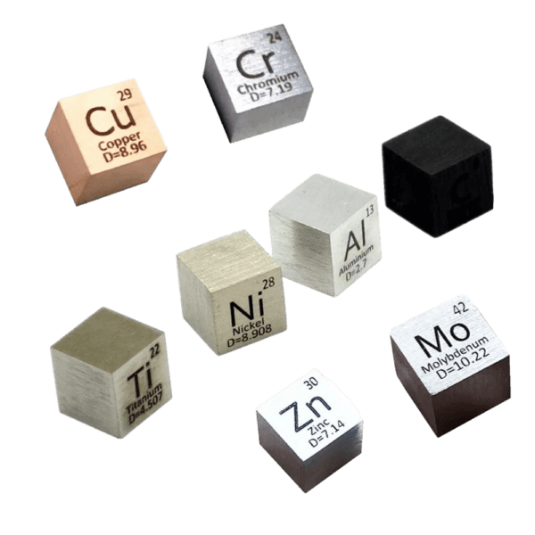 8pcs 1cm Element Cube Copper Titanium Aluminum Carbon Zinc Nickel Molybdenum Chromium for Collection Hobbies Desktop Decoration