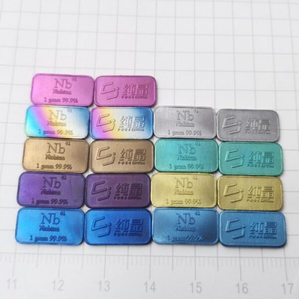 9pcs 1g Color Metallic Niobium Strip, Periodic Phenotype High-purity Nb ≥ 99.9%